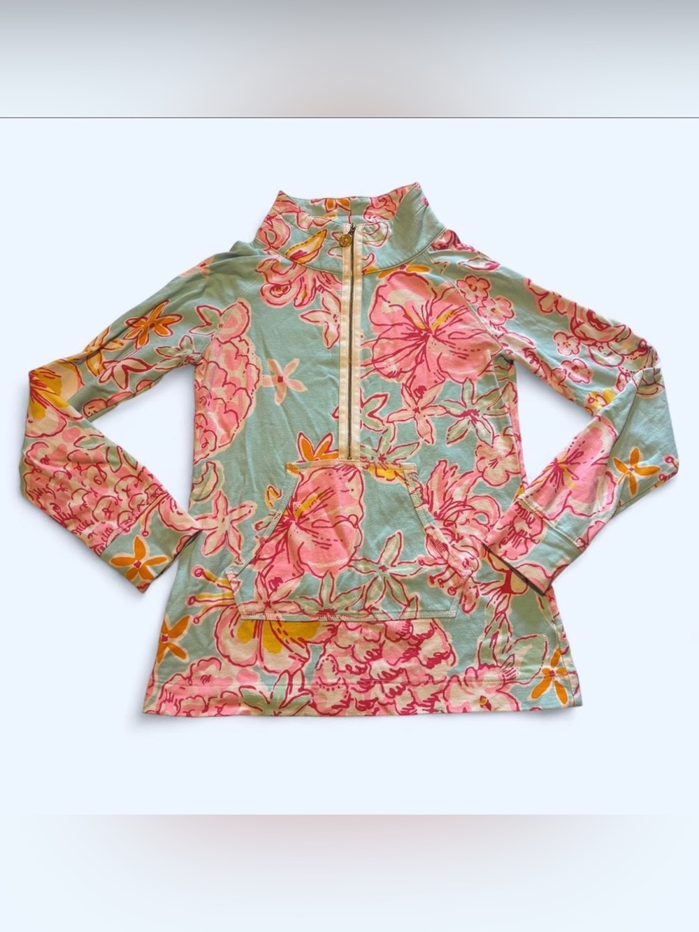 Lilly Pulitzer Skipper Popover Breakwater Blue Lolita Floral 1/4 Zip Top XS